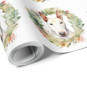 ブルテリア クリスマスリース 楽しい仔犬 ラッピングペーパー (ロールコーナー)