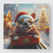 ブルテリア クリスマス スクエア壁時計 (正面)
