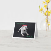 ブルテリア サンタ クリスマス 折りたたみ グリーティング カード (黄色い花)