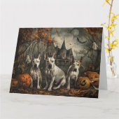 ブルテリア ハロウィンの夜 ワンコの喜び カード (黄色い花)
