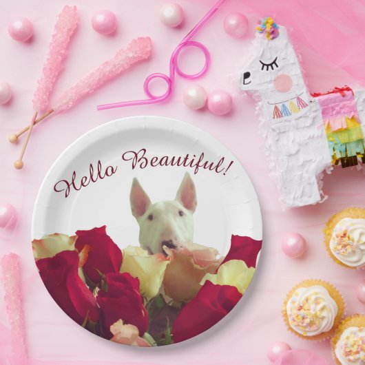 ブルテリア(バラあいさつ付き) – こんにちは、美しい ペーパープレート (パーティー)