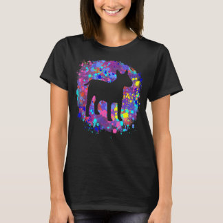 ブルテリア ピンク 水彩 スプラッターアート ラブ Tシャツ
