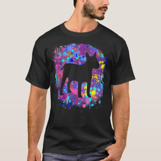 ブルテリア ピンク 水彩 スプラッターアート ラブ Tシャツ