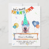 ブルテリア レッツパーティー 犬 誕生日パーティー 招待状 (正面)
