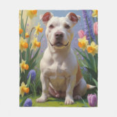ブルテリア 犬 春の花 絵画 フリースブランケット (正面)