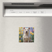 ブルテリア 犬 春の花 絵画 マグネット (インサイチュ (食洗機))