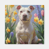 ブルテリア 犬 春の花 絵画 マグネット (正面)