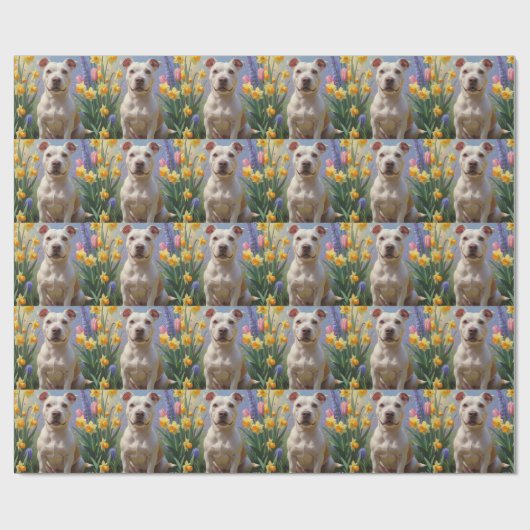 ブルテリア 犬 春の花 絵画 ラッピングペーパー (フラット)