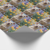 ブルテリア 犬 春の花 絵画 ラッピングペーパー (角)