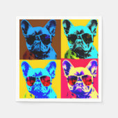 ブルドカラフルフランスのッグポップ・アートのアート スタンダードカクテルナプキン (正面)