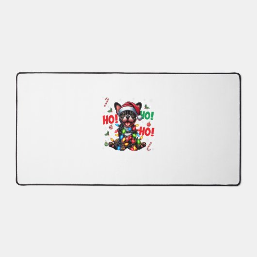 ブルドッおもしろいクフランスのクリスマスのサンタ帽子HO デスクマット (正面)