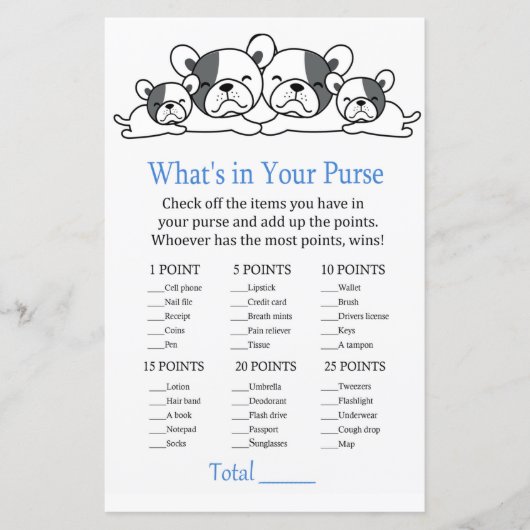 ブルドッグあなたの財布ゲームのベビーシャワーの中に何がある (正面)