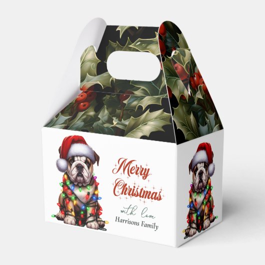 ブルドッグおもしろいかわいい水彩犬のクリスマスの願い フェイバーボックス (正面サイド)