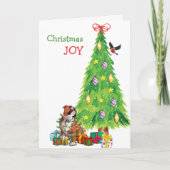 ブルドッグおもしろいとホリデーツリーのクリスマス シーズンカード (正面)