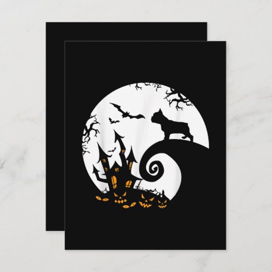 ブルドッグおもしろいとムーンフランスのハロウィーンの衣装 サンキューカード (正面/裏面)