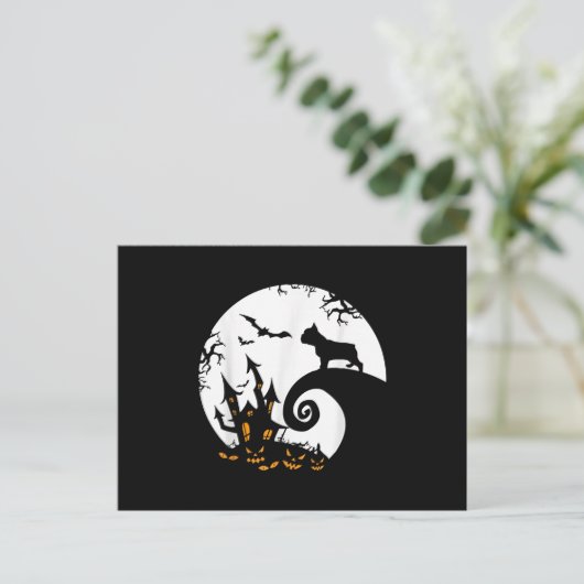 ブルドッグおもしろいとムーンフランスのハロウィーンの衣装 シーズンポストカード (スタンド正面)