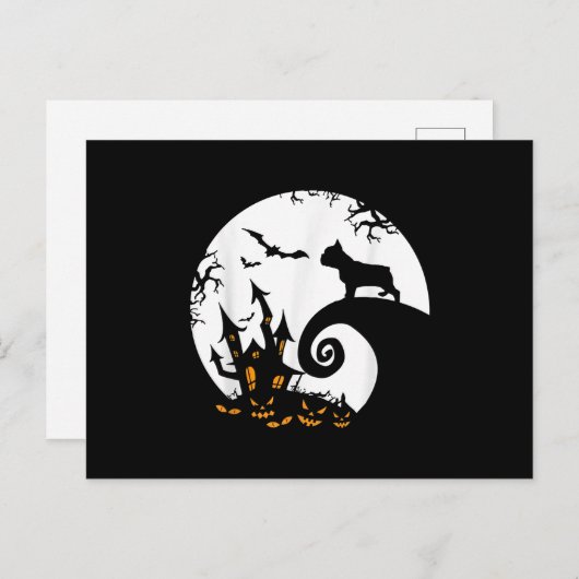 ブルドッグおもしろいとムーンフランスのハロウィーンの衣装 シーズンポストカード (正面/裏面)