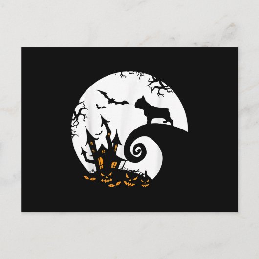 ブルドッグおもしろいとムーンフランスのハロウィーンの衣装 シーズンポストカード (正面)