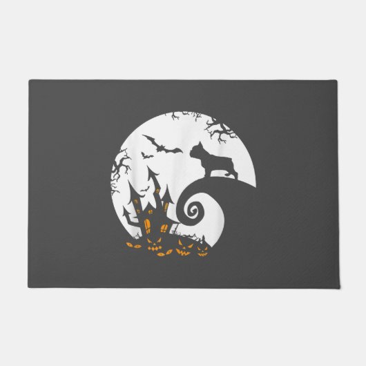 ブルドッグおもしろいとムーンフランスのハロウィーンの衣装 ドアマット (正面)