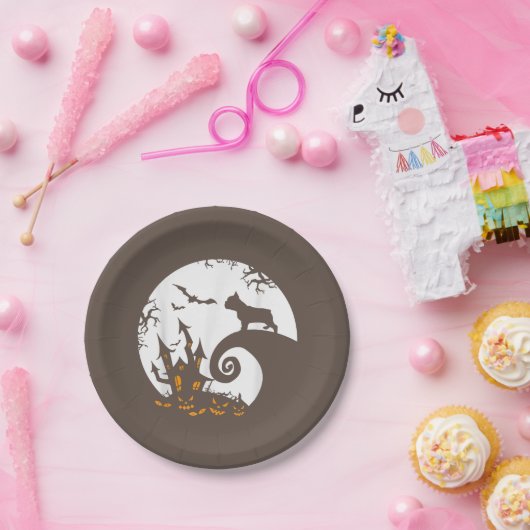 ブルドッグおもしろいとムーンフランスのハロウィーンの衣装 ペーパープレート (パーティー)