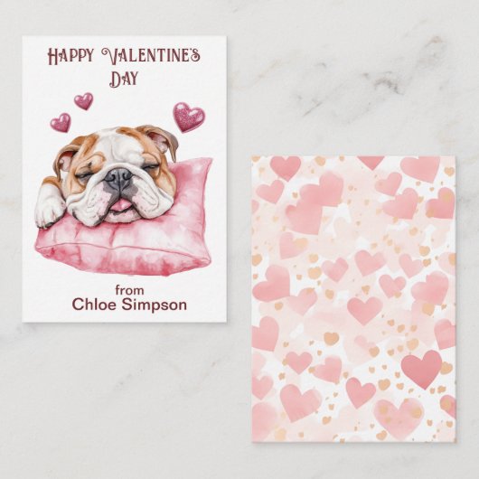 ブルドッグおもしろいキッズバレンタイン教室パーティー ノートカード (正面/裏面)