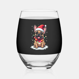 ブルドッグおもしろいスフランスのクリスマスサンタハットライトS ステムなしワイングラス