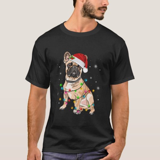 ブルドッグおもしろいドッグの木のクリスマスライトXma Tシャツ (正面)
