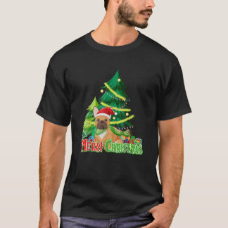 ブルドッグおもしろいドッグの木のクリスマスライトXma Tシャツ