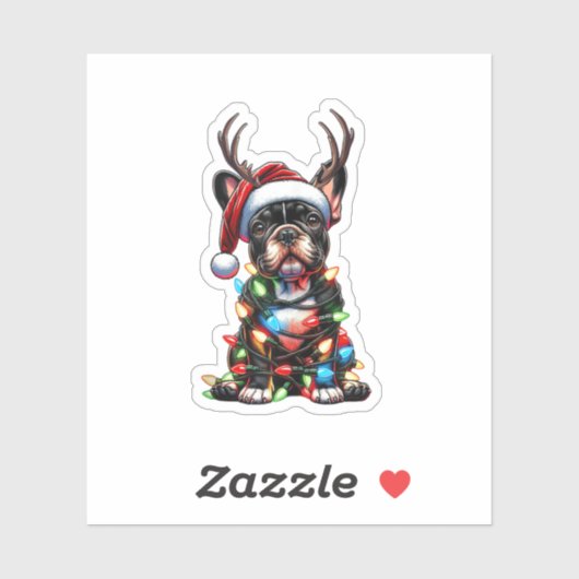 ブルドッグおもしろいフランスのクリスマスサンタハットライトレイ シール (シート)