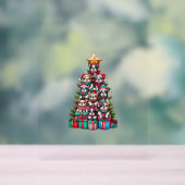 ブルドッグおもしろいフランスのクリスマスツリーサンタハット雪 アクリルサイン (ニュートラル)