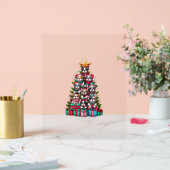 ブルドッグおもしろいフランスのクリスマスツリーサンタハット雪 アクリルサイン (ウェディング)