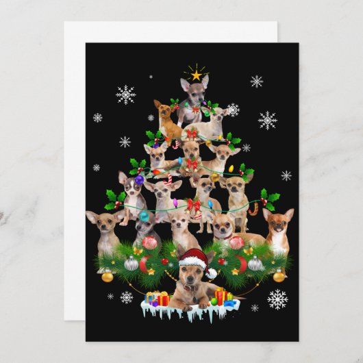 ブルドッグおもしろいフランスのクリスマスツリー 招待状 (正面/裏面)