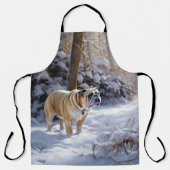 ブルドッグがそれを雪のクリスマスのブラシを渡す エプロン (正面)