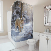 ブルドッグがそれを雪のクリスマスのブラシを渡す シャワーカーテン (インサイチュ)