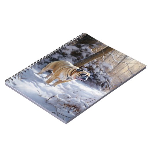 ブルドッグがそれを雪のクリスマスのブラシを渡す ノートブック (左側)