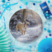 ブルドッグがそれを雪のクリスマスのブラシを渡す ペーパープレート (パーティー)