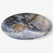 ブルドッグがそれを雪のクリスマスのブラシを渡す ペーパープレート (アングル)