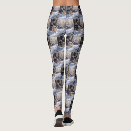 ブルドッグがそれを雪のクリスマスのブラシを渡す レギンス (裏面)