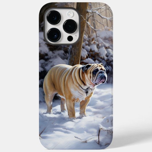 ブルドッグがそれを雪のクリスマスのブラシを渡す Case-Mate iPhoneケース (裏面)
