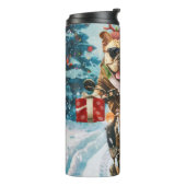 ブルドッグがバイクに乗るクリスマス タンブラー (回転左)