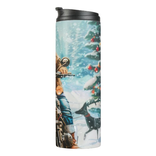 ブルドッグがバイクに乗るクリスマス タンブラー (回転右)