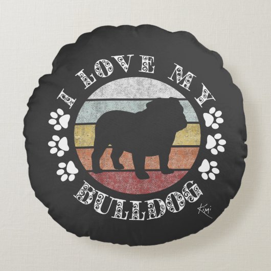 ブルドッグが大好き ラウンドクッション (正面)