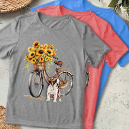 ブルドッグとひまわりの自転車 トライブレンドTシャツ