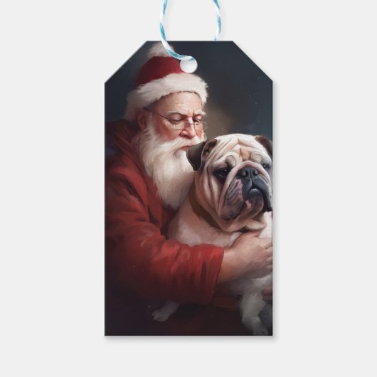 ブルドッグとサンタクロースのクリスマス ギフトタグ (正面)
