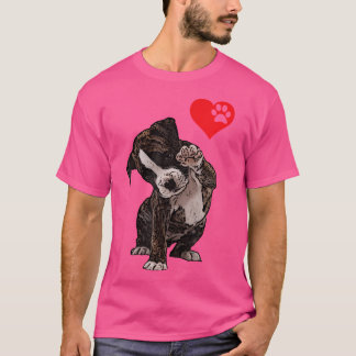 ブルドッグとボクサー犬 ハイタッチ ハート 愛犬家 Tシャツ