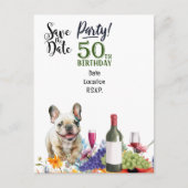 ブルドッグと50歳の誕生日パフランスのーティー ポストカード (正面)