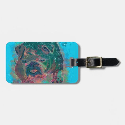 ブルドッグのしぶきの水彩画の絵画 ラゲッジタグ (正面横)