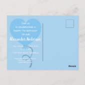 ブルドッグのイラストを使ったパーティーの青い誕生日招待状 ポストカード (裏面)