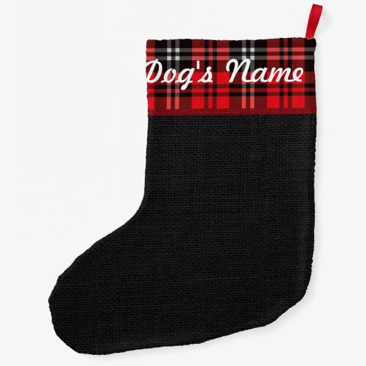 ブルドッグのクリスマスのバーラップのタータンチェックの休日のストッキング ラージクリスマスストッキング (裏面)