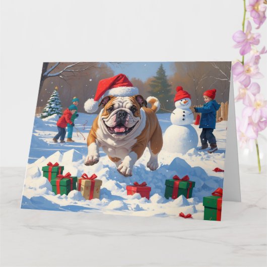 ブルドッグのクリスマススノーシーン カード (蘭)